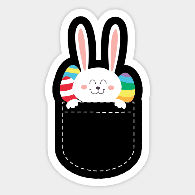 Cute Easter Bunny And Easter Eggs In A Pocket Sticker by BUBLTEES